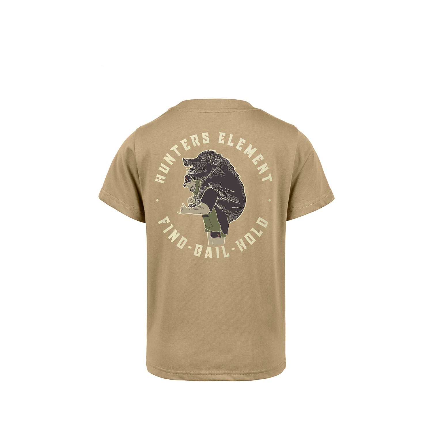 Kids Tussock cotton t shirt nz with pig hunting graphic back