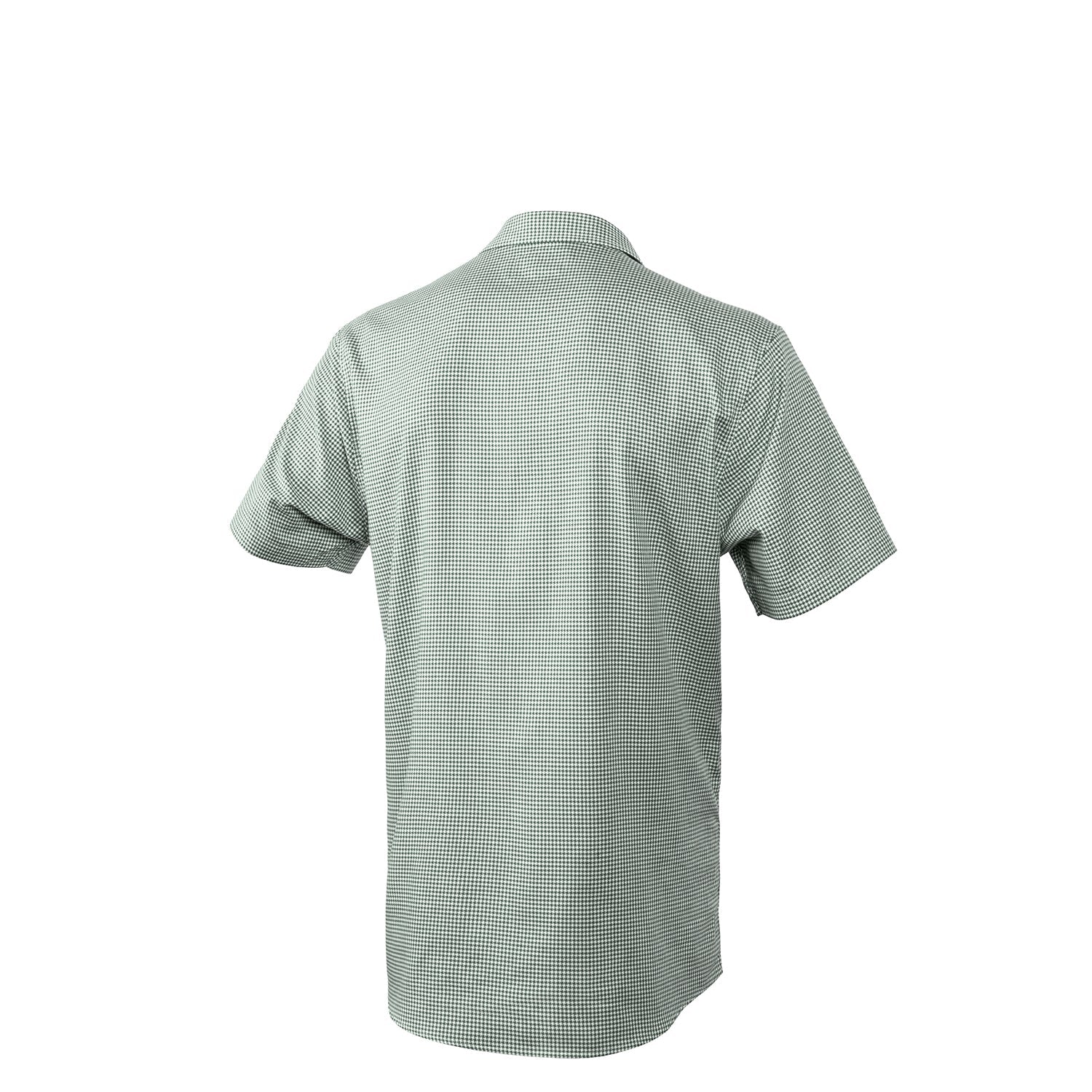 Mens green white plaid cotton rural work button shirt back