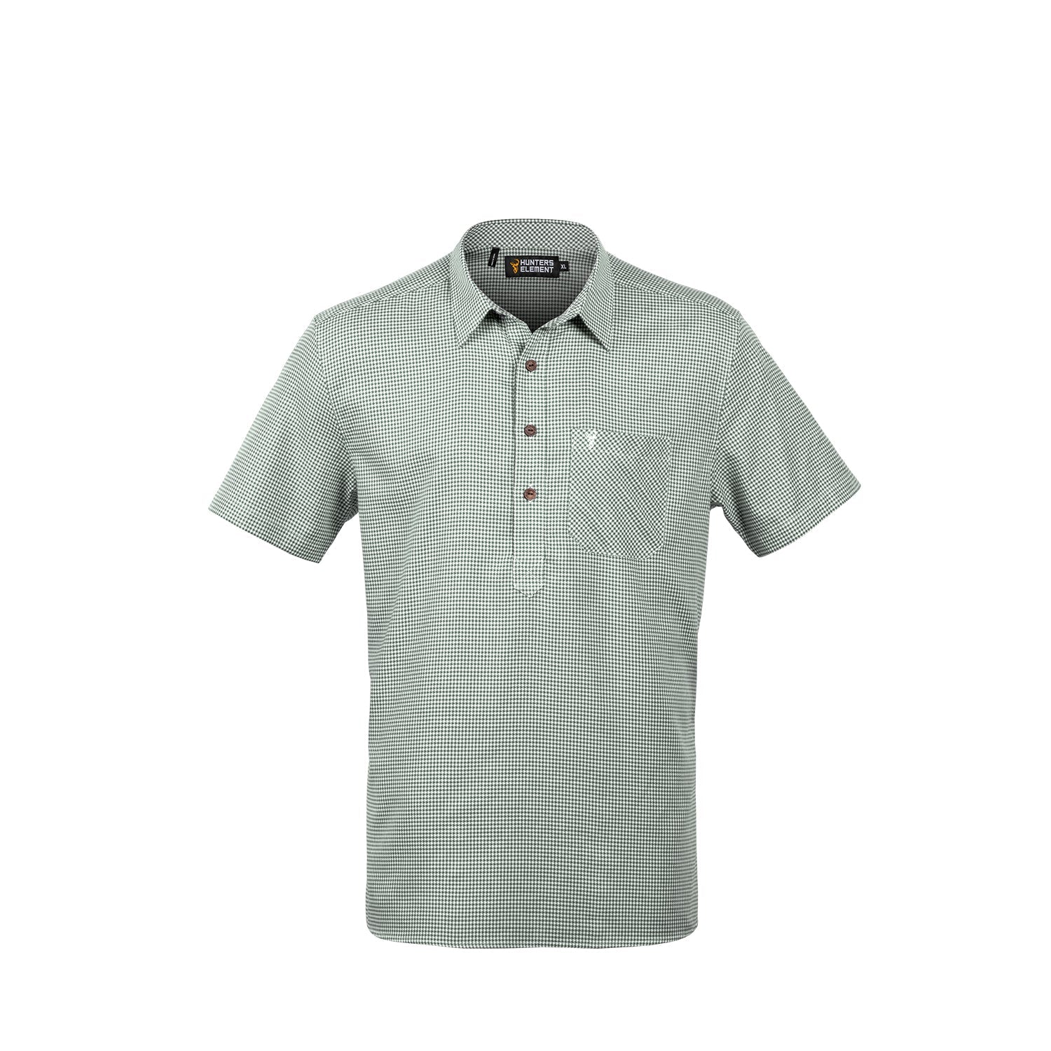 Mens green white plaid cotton rural work button shirt main front