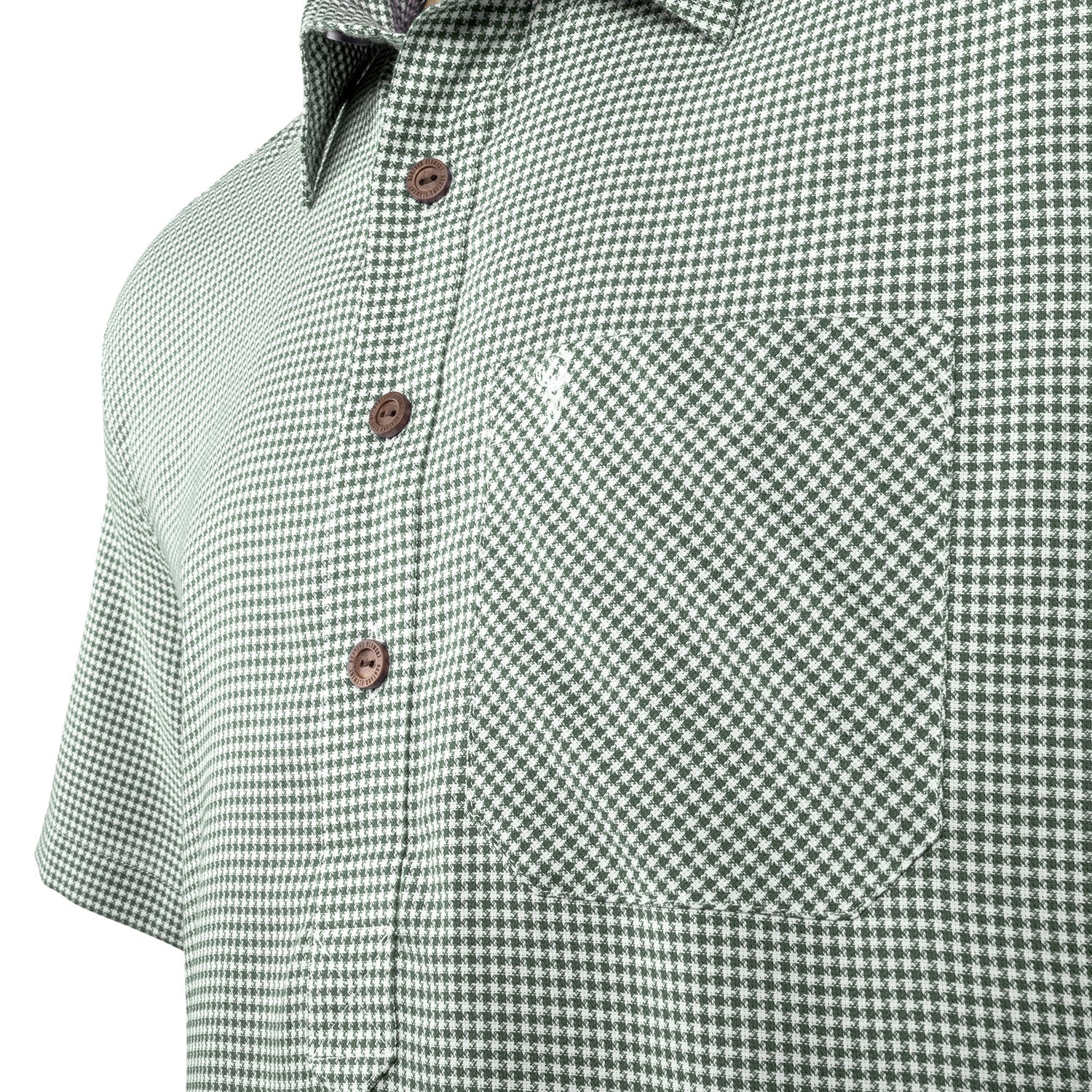 Mens green white plaid cotton rural work button shirt main pocket logo